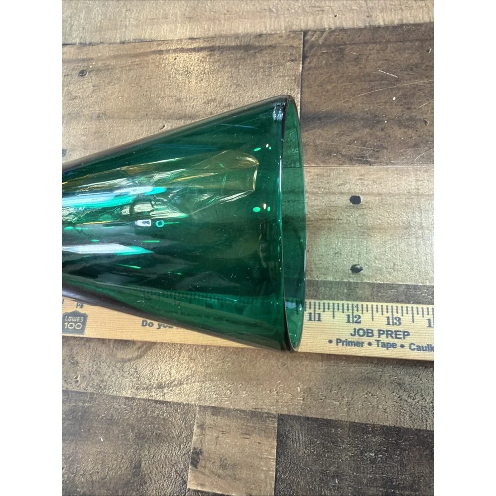 Cristallerie Emerald Green Glass Trumpet Vase Gilded Pedestal Base Vtg Italy 11